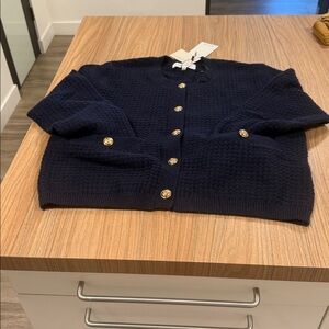 Evereve John+Jenn Navy Sweater with Gold Accents